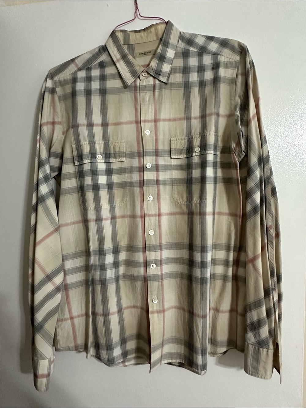 Burberry Plaid Button-Down in Cream, Gray & Pink
